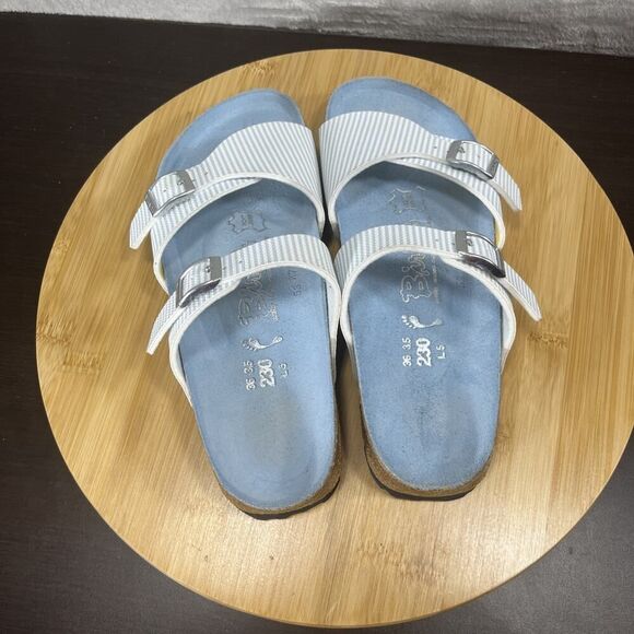Birkenstock Birkis Sydney Womens Size 5 Blue White Striped Birko Flor Sandals - Picture 5 of 8